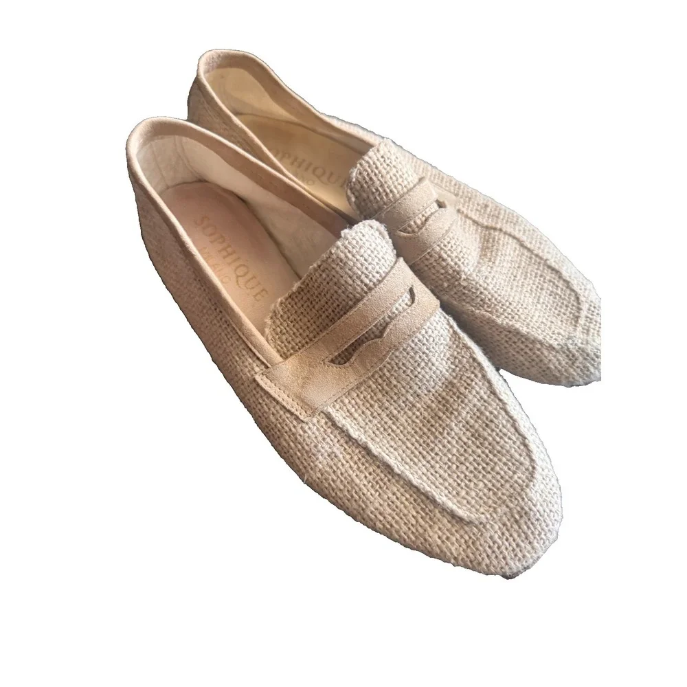 Sophique Milano shoes ivory beige 7.5US 38 loafers Square Toe Made Italy
